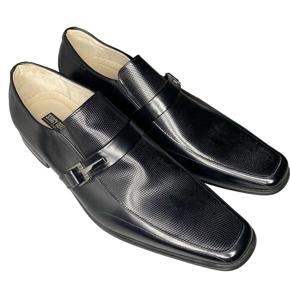 Stacy Adams Leather Dress Shoes Mens Size 13 Black Slip On Square Toe Loafer - Picture 1 of 8